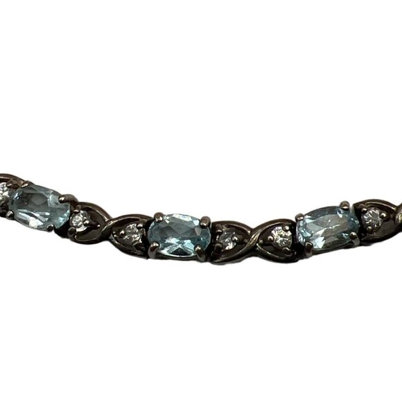 925 Sterling Silver Blue Topaz & Cubic Zirconia Bracelet.  B46 - Picture 9 of 14